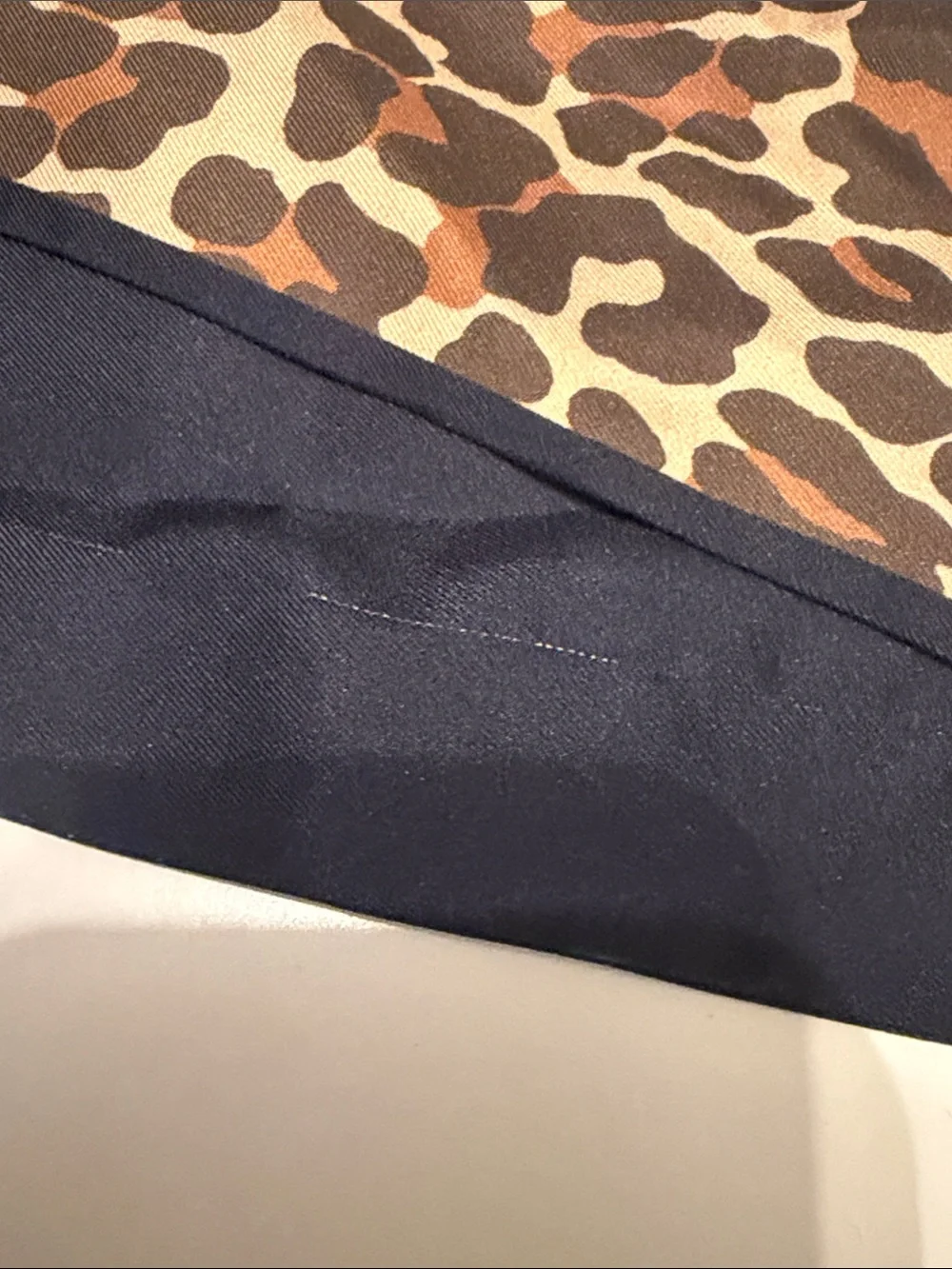 Tory Burch Leopard Print Silk Twilly with Navy Trim